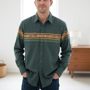 Roper Green, Snap-Up Shirt with Yellow Accents